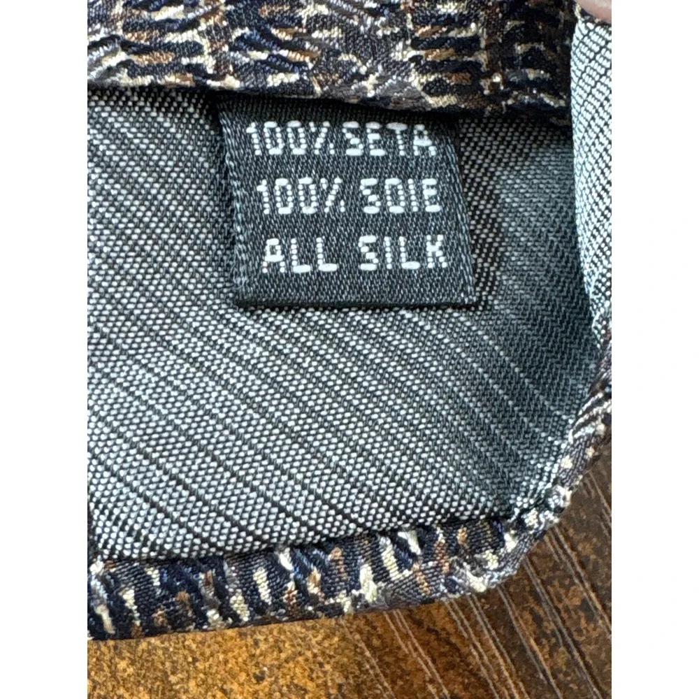 Jhane Barnes Mens Silk Necktie Grey Brown Navy Textured Diagonal Geometric Italy